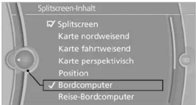 Splitscreen-Inhalt ✓ Splitscreen Karte nordweisend Karte fahrtweisend Karte perspektivisch Position ✓ Bordcomputer Reise-Bordcomputer