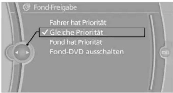 Fond-Freigabe Fahrer hat Priorität ✓ Gleiche Priorität Fond hat Priorität Fond-DVD ausschalten