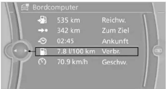 Bordcomputer 535 km Reichw. 342 km Zum Ziel 02:45 Ankunft 7.8 l/100 km Verbr. 70.9 km/h Geschw.