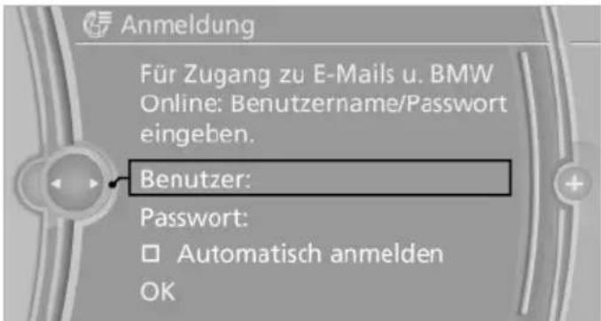Anmeldung Für Zugang zu E-Mails u. BMW Online: Benutzername/Passwort eingeben. Benutzer: Password: □ Automatisch anmelden OK