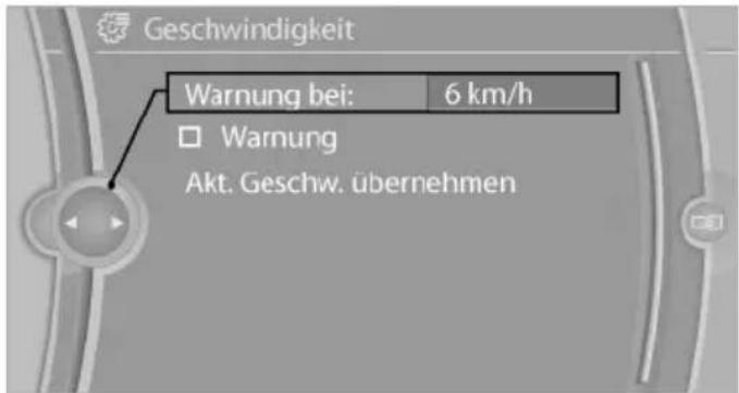 Geschwindigkeit Warnung bei: 6 km/h □ Warnung Akt. Geschw. übernehmen
