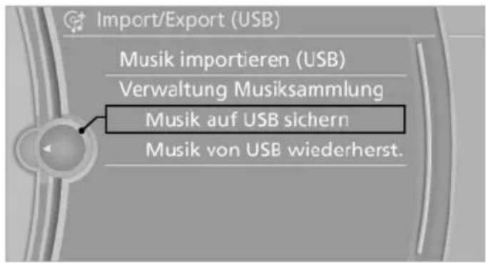 Import/Export (USB) Musik importieren (USB) Verwaltung Musiksammlung Musik auf USB sichern Musik von USB wiederherst.
