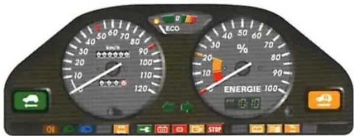 ECO 30 km/h 90 20 100 110 120 40 50 60 30 % 80 20 10 90 ENERGIE 100 10:10