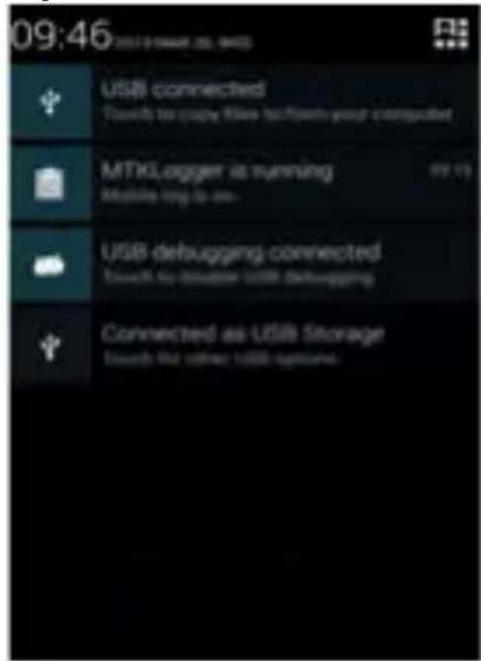 09:46 USB connected Tooths to copy files to/from your computer MTKLogger as running Mobile log to on- USB debugging connected Tooths to double USB debugging Connected as USB Storage Tooths for other USB options.