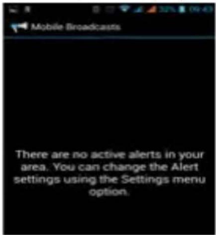 There are no active alerts in your area. You can change the Alert settings using the Settings menu option.