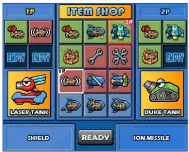 1P ITEM SHOP 2P EMPTY EMPTY 1P Empty EMPTY LASER TANK DUKE TANK SHIELD READY ION MISSILE