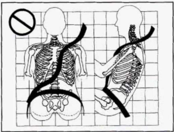 Medical illustration showing human skeletal anatomy with a no-smoking symbol above, alongside a side view of the same human figure.
