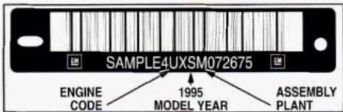 SAMPLE4UXSM072675 ENGINE CODE 1995 MODEL YEAR ASSEMBLY PLANT