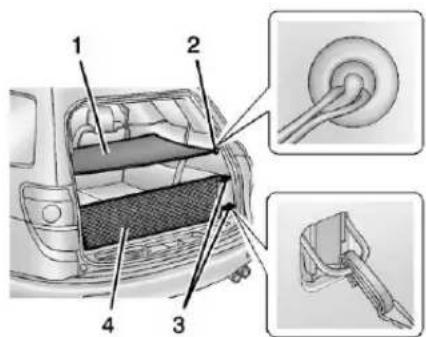 Technical diagram of a car interior with numbered components and close-up views of the engine component