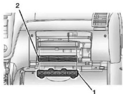 Technical diagram of a vehicle interior showing labeled components, including parts numbered 1 and 2.