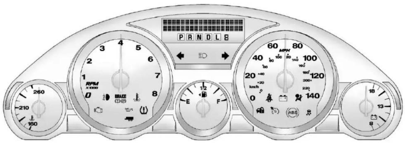PRNDLB RPM X1000 260 -210 160 4 3 5 6 7 8 E F BRAKE MPH 40 80 100 20 140 100 160 20 +40 km/h 120 200+ 220 0 140 ABS 18 13 8