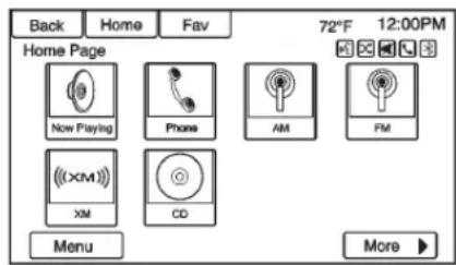 Back Home Fav 72°F 12:00PM Home Page Now Playing Phone AM FM XM CD Menu More ▶