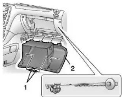 Technical diagram of a car interior showing labeled parts and a close-up view of the internal structure.