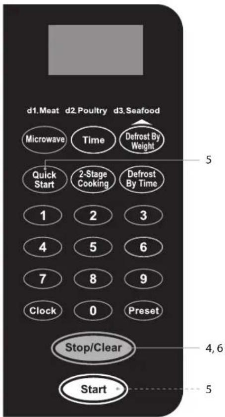 d1.Meat d2.Poultry d3.Seafood Microwave Time Defrost By Weight Quick Start 2-Stage Cooking Defrost By Time 1 2 3 4 5 6 7 8 9 Clock 0 Preset Stop/Clear Start 4,6 5