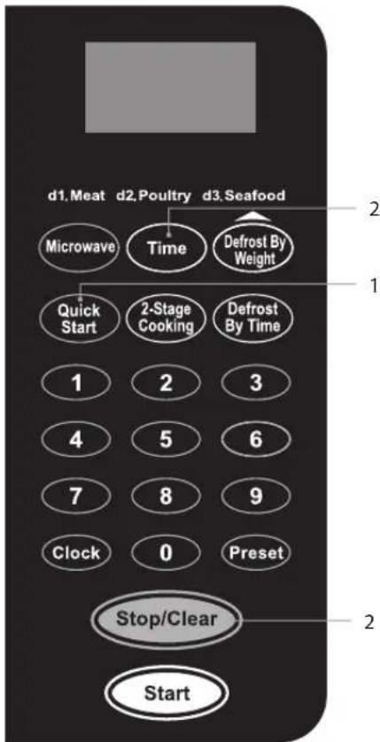 d1,Meat d2,Poultry d3.Seafood Microwave Time Defrost By Weight Quick Start 2-Stage Cooking Defrost By Time 1 2 3 4 5 6 7 8 9 Clock 0 Preset Stop/Clear Start 2