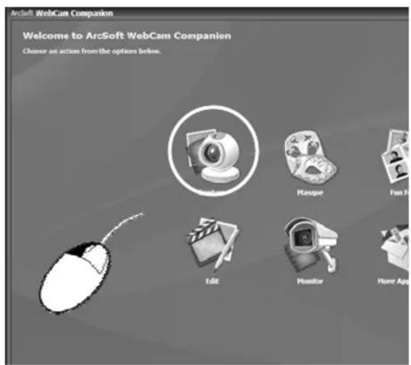 ArcSoft WebCam Companion Welcome to ArcSoft WebCam Companion Choose an action from the options below. Edit Manage Fan Monitor More Apps