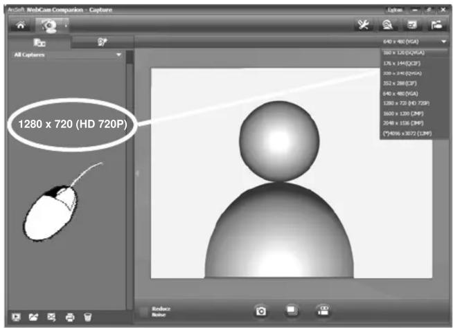 1280 x 720 (HD 720P) All Captures 640 x 480 (VGA) 160 x 126(2)(VGA) 176 x 144(2)(CF) 200 x 240 (2)(VA) 352 x 288 (CF) 640 x 480 (VGA) 1390 x 720 (HD 720F) 1600 x 1200 (2NF) 2040 x 1500 (2NF) (*4096 x 3072 (129F)