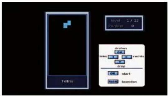 level 1 / 13 Punkte 0 drehen OK links rechts drop OK start start beenden Tetris