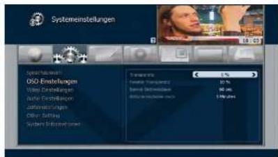 Systemeninstellungen Spectralkwalim OSO Einstellungen Video-Errivierungen Audio-Errivierungen Autumnazierungen Other Settings Systemeninstellungen Transmitte 5% Radio Transporter 20% Radio Broadcaster 30% Radio Broadcaster 1 MHz