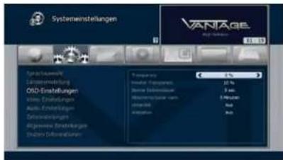 Systemenstellungen VANTAGE log-100% Systemenmarkt Lichtveränderung OSD-Einstellungen Umsch-Einstellungen Anlage-Einstellungen Deutschlagen Algevres Erstellungen Südamer Deutschlagen Frequency 0 % Inseller Transmitte 37 Hz Batter Beteinheit 8 Hz Wertminderbare mm 5 Magyen Auszahl 4 Hz Insgesamt 4 Hz