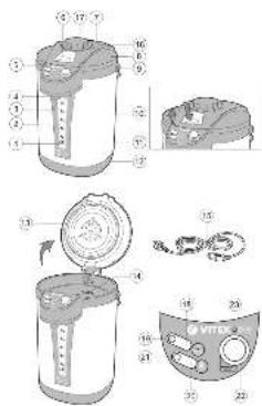 Diagram of a food can with labeled parts and exploded view, showing internal components and parts numbered 1 to 28.