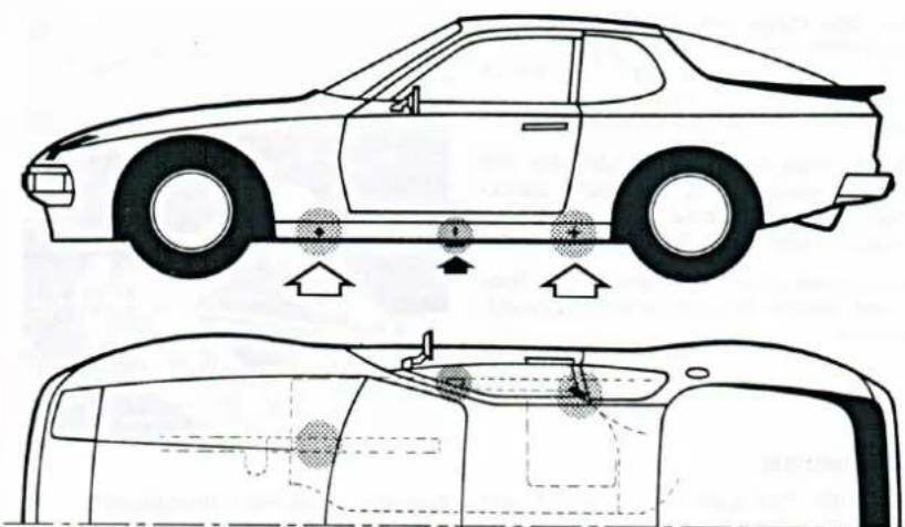 PORSCHE 944 S2 (1989) - Nur an diesen Punkten darf der Wagenheber angesetzt werden. - 1