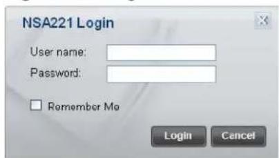 NSA221 Login User name: Password: Remember Mo Login Cancel