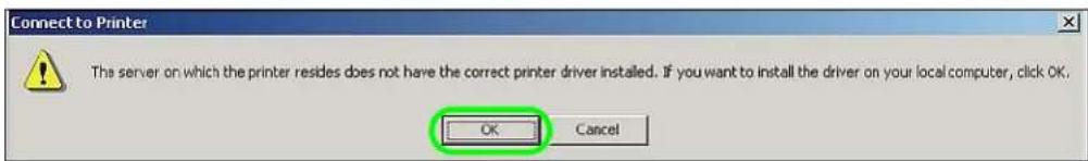 Connect to Printer The server on which the printer resides does not have the correct printer driver installed. If you want to install the driver on your local computer, click OK. OK Cancel
