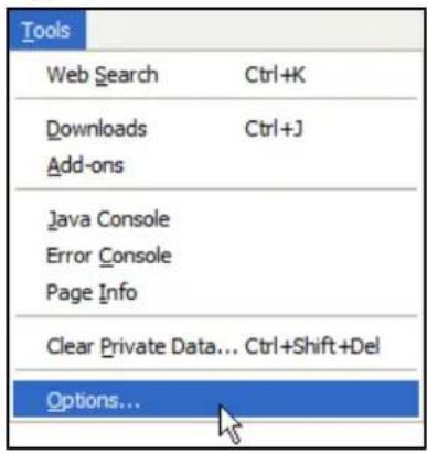 Tools Web Search Ctrl+K Downloads Ctrl+J Add-ons Java Console Error Console Page Info Clear Private Data... Ctrl+Shift+Del Options...