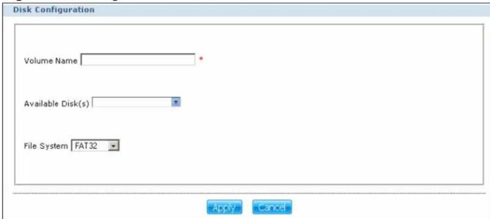 Disk Configuration Volume Name Available Disk(s) File System FAT32 Apply Cancel
