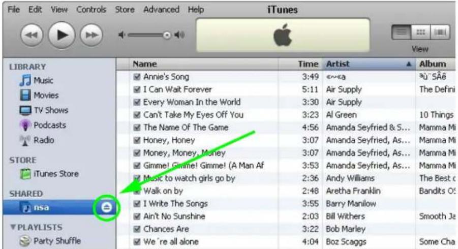 File Edit View Controls Store Advanced Help iTunes View LIBRARY Music Movies TV Shows Podcasts Radio STORE iTunes Store SHARED nsa PLAYLISTS Party Shuffle Name Time Artist Album Annie's Song 3:49 «~a I Can Wait Forever 5:11 Air Supply The Defini Every Woman In the World 3:30 Air Supply Can't Take My Eyes Off You 3:23 Al Green 10 Things The Name Of The Game 4:56 Amanda Seyfried & S... Mamma Mi Honey, Honey 3:07 Amanda Seyfried, As... Mamma Mi Money, Money, Money 3:07 Amanda Seyfried, As... Mamma Mi Gimme! Gimme! Gimme! (A Man Af 3:53 Amanda Seyfried, As... Mamma Mi Music to watch girls go by 2:36 Andy Williams The Best o Walk on by 2:48 Aretha Franklin Bandits O I Write The Songs 3:55 Barry Manilow Ain't No Sunshine 2:03 Bill Withers Smooth Ja Chances Are 3:22 Bob Marley We're all alone 4:04 Boz Scaggs Some Cha