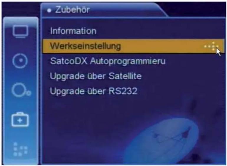 Zubehör Information Werkseinstellung SatcoDX Autoprogrammieru Upgrade über Satellite Upgrade über RS232