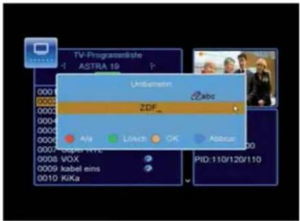 TV-Programmäste ASTRA 19 Urdiemenin Zabc ZDF Afa Löch OK Actuar PID: 110/120/110 0000 VOX 0009 kabel eins 0010 KiKa