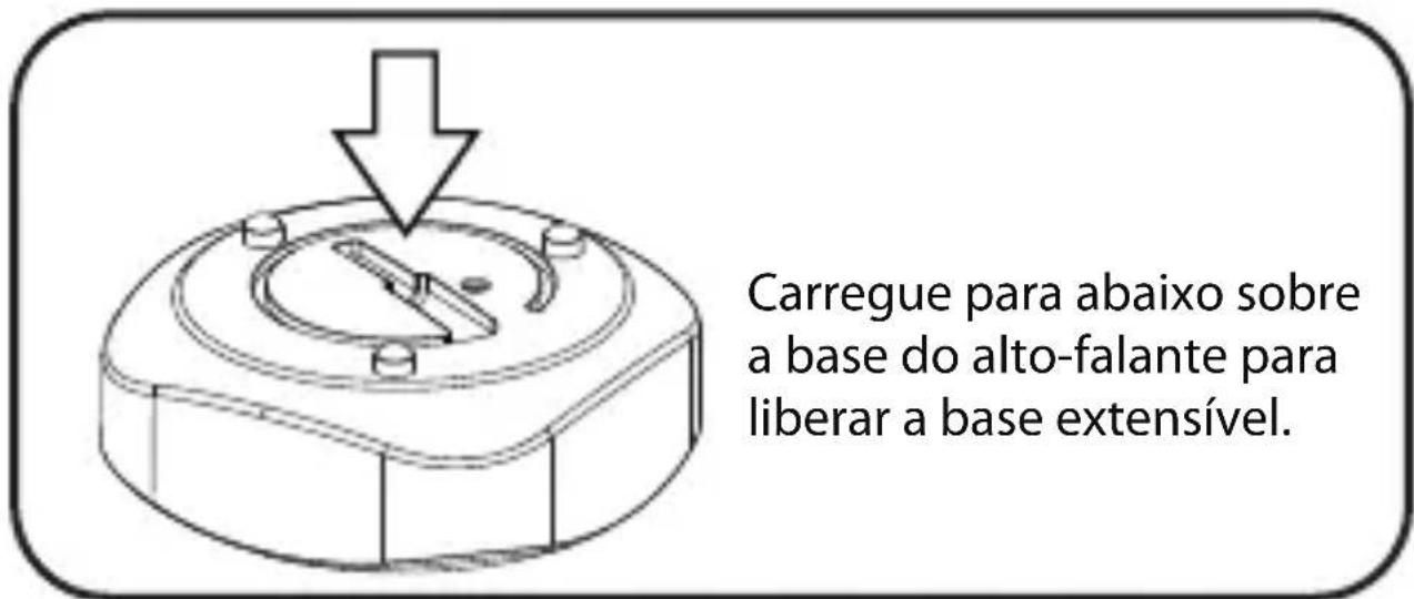 Carregue para abaixo sobre a base do alto-falante para liberar a base extensível.