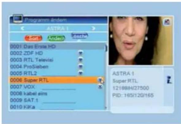Programme ändern ASTRA 1 Sort Andem 2013 0001 Das Erste HD 0002-ZDF HD 0003 RTL Televisi 0004 ProSieben 0005 RTL2 0006 Super RTL 0007 VOX 0006 kabel eins 0009 SAT.1 0010 KIka ASTRA 1 Super RTL 12188H/27500 PID: 165/12G/165