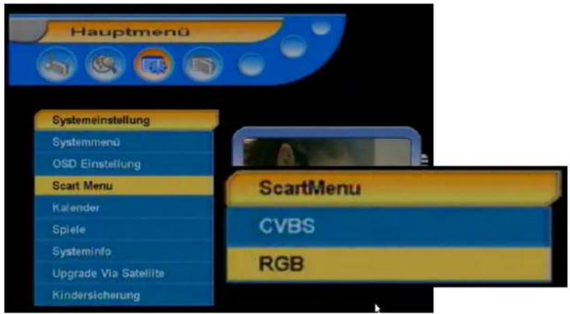 Hauptmenü Systemeinstellung Systemmenü OSD Einstellung Scart Menu Kalender Spiele Systeminfo Upgrade Via Satellite Kindersicherung ScartMenu CVBS RGB
