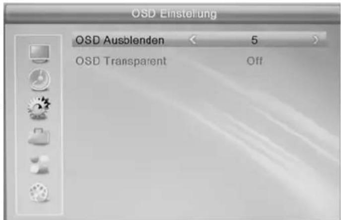 OSD Einstellung OSD Ausblenden < 5 > OSD Transparent Off