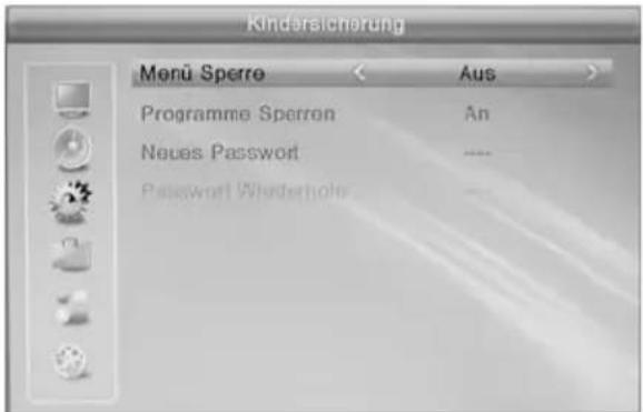 Kindersicherung Menu Sperre < Aus > Programme Sperron An Neues Password ------------------ Password Winderholz