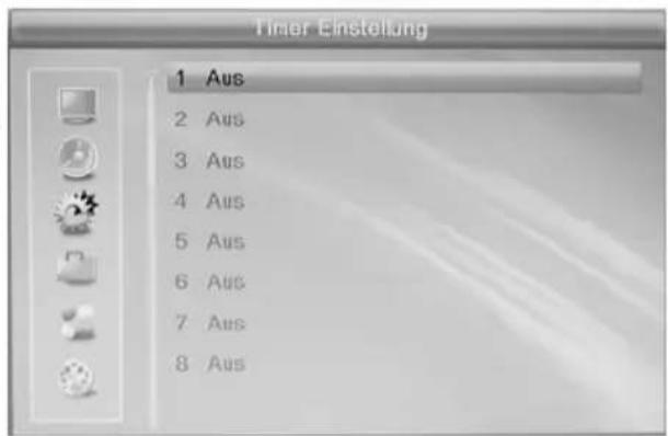 Timer Einstellung 1 Aus 2 Aus 3 Aus 4 Aus 5 Aus 6 Aus 7 Aus 8 Aus