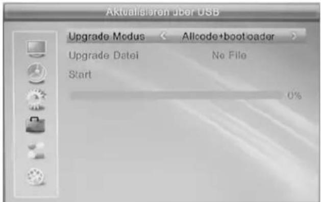 Aktualisierten über USB Upgrade Modus < Allcode+bootloader > Upgrade Datei No File Start 0%