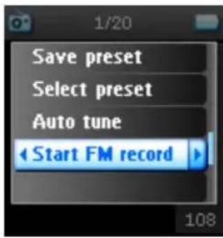 1/20 Save preset Select preset Auto tune ◀ Start FM record
