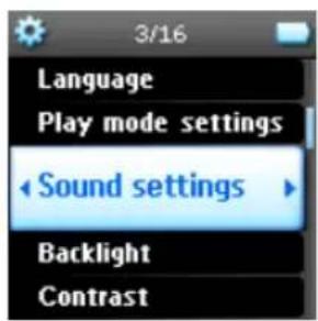 3/16 Language Play mode settings Sound settings Backlight Contrast