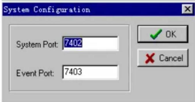 System Configuration System Port: 7402 Event Port: 7403 OK Cancel