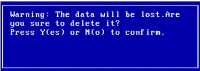 Warning: The data will be lost.Are you sure to delete it? Press Y(es) or N(o) to confirm.