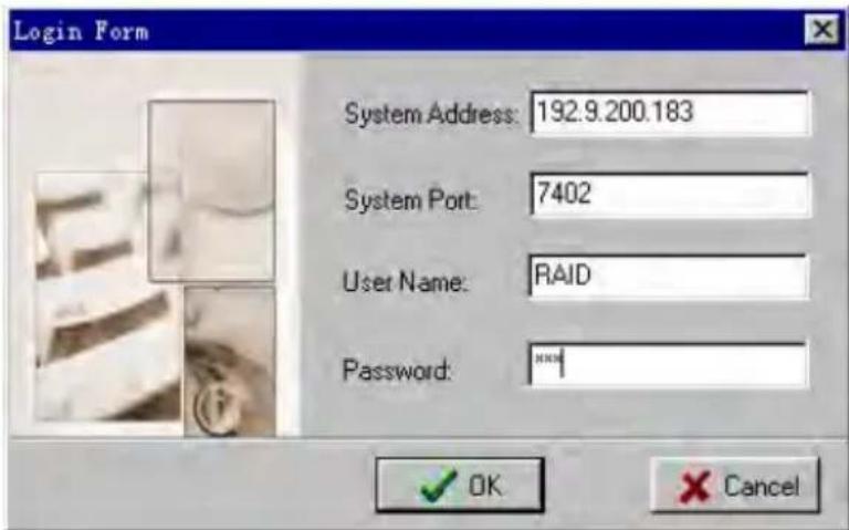 Login Form System Address: 192.9.200.183 System Port: 7402 User Name: RAID Password: ****