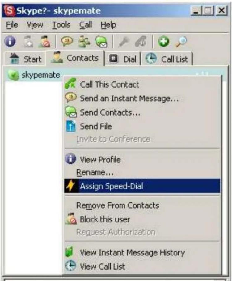 Skype?- skypemate File View Tools Call Help Start Contacts Dial Call List skypemate Call This Contact Send an Instant Message... Send Contacts... Send File Invite to Conference View Profile Rename... Assign Speed-Dial Remove From Contacts Block this user Request Authorization View Instant Message Hi…