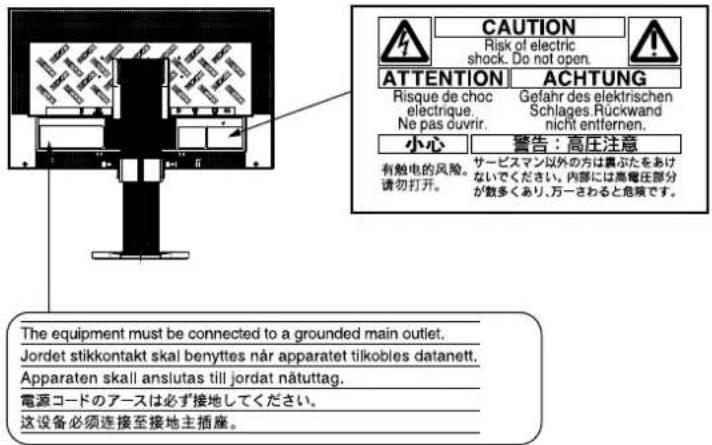 CAUTION Risk of electric shock. Do not open. ATTENTION ACHTUNG Risque de choc electrique. Ne pas ouvrir. Gefahr des elektrischen Schlages Rückwand nicht entfernen. 小心 警告:高压注意 有触电的风险。 サービスマン以外の方は裏ぶたをあけ ないでください。内部には高電圧部分 请勿打开。 が数多くあり、万一さわると危険です。 The equipment must be connected to a grounded main outlet. Jordet stikkontakt skal benyttes når apparatet tilkobles datanett. Apparaten skall anslutas till jordat nätuttag. 電源コードのアースは必ず接地してください。 这设备必须连接至接地主插座。