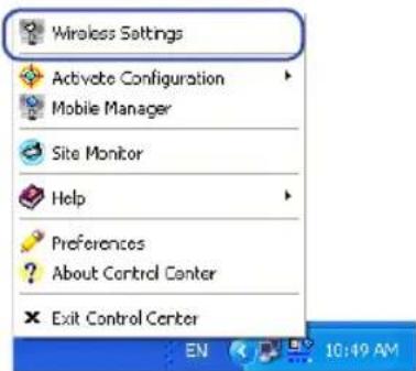 Wireless Settings Activate Configuration Mobile Manager Site Monitor Help Preferences About Control Center Exit Control Center