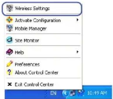 Wireless Settings Activate Configuration Mobile Manager Site Monitor Help Preferences About Control Center Exit Control Center