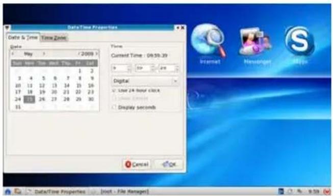Data Time Properties Date & Time Time Zone Data May 2009 Sun New Time and Top 1 3 2 4 5 6 7 8 9 10 11 12 13 14 15 16 17 18 19 20 21 22 23 24 25 26 27 28 29 30 31 Time Current Time: 09:59:39 9 20 21 Digital User Z-4 Hour clock Display Seconds Display seconds Cancel OK Data/Time Properties [Host - File Manager]